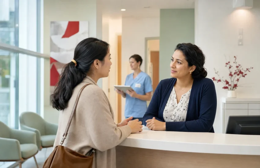 Un patient en conversation avec un conseiller en soins de santé dans un centre de santé communautaire de l’Ontario