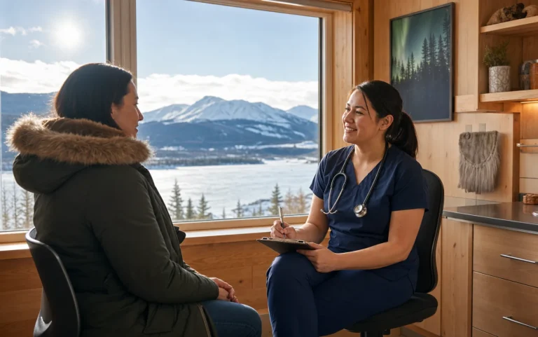 A Whitehorse patient consulting a nurse practitioner in a northern clinic