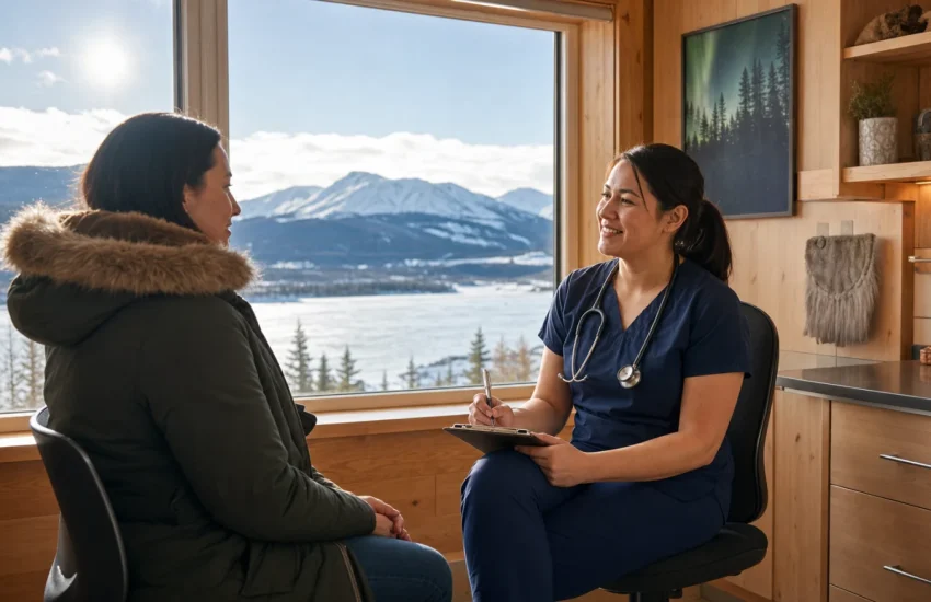 A Whitehorse patient consulting a nurse practitioner in a northern clinic