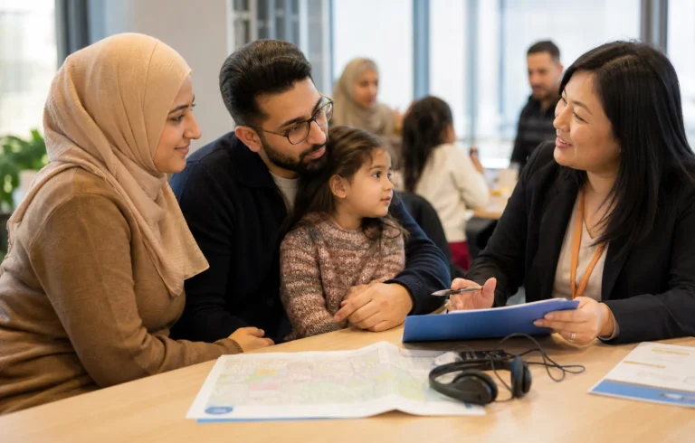 A newcomer family receiving healthcare navigation and interpretation support