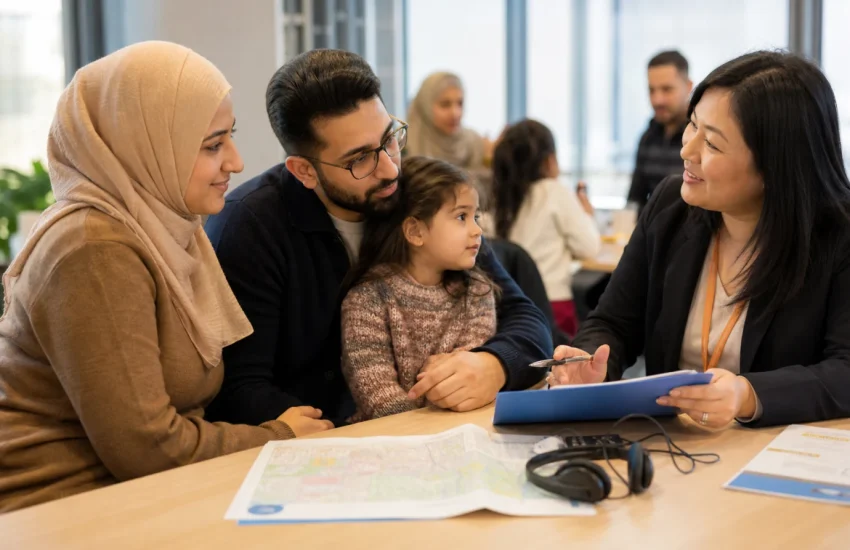 A newcomer family receiving healthcare navigation and interpretation support