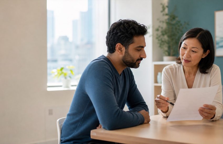 A Toronto patient and family doctor reviewing a blank checklist together in a bright clinic office