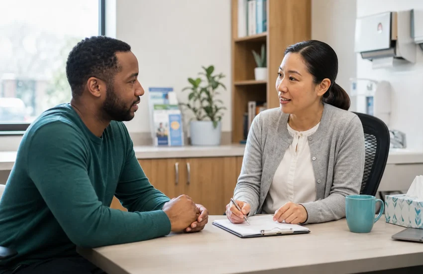 Patient meeting with a nurse practitioner in a welcoming Ontario primary care clinic