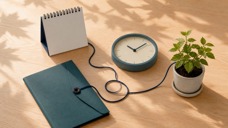 Open preventive-care folder beside a simple calendar and blank health notes