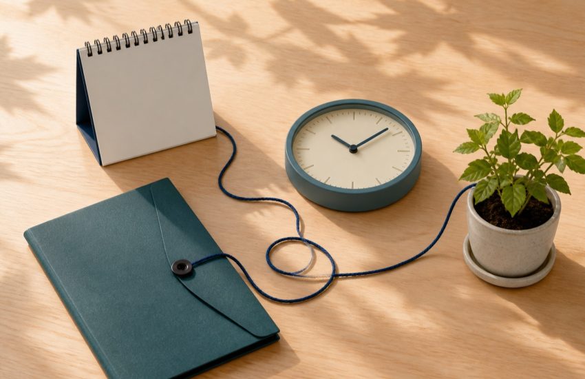 Open preventive-care folder beside a simple calendar and blank health notes