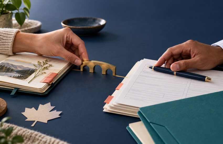 Applicant and medical practitioner connecting a daily-life journal to a form with a small brass bridge