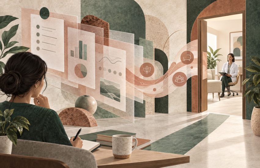 Patient organizing referral records along a clear path toward a gastroenterology consultation