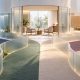 Abstract branching care paths converging on a calm psychiatry consultation room